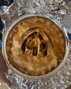 A pie with the CDT blaze baked in the center wrapped in aluminum foil.